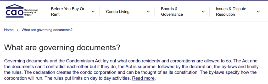 Condomminium Authority of Ontario website, accessed January 28th, 2026